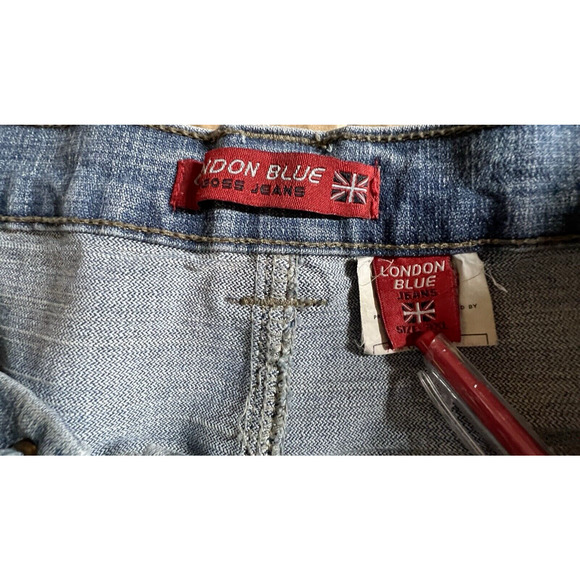 Vtg London Blue Vigoss Jean Skirt Size 1X Blue Denim Lace Up Front Slits Pockets - Picture 13 of 16